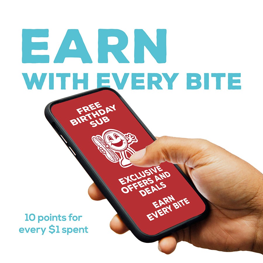 Earn with every bite. 10 points for every $1 spent.
